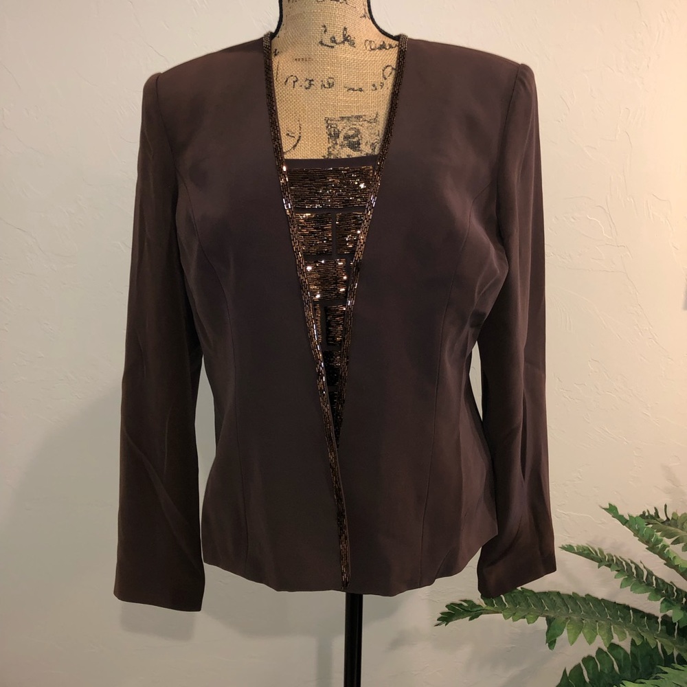 Jovani Embellished Brown Silk Jacket - Picture 2 of 7